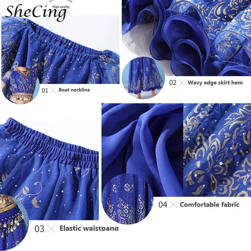 New Kids Indian Bollywood Belly Dance Top Skirt Costumes Set Girls Arabic Festival Halloween Cosplay Stage Dress UP Rave Outfit