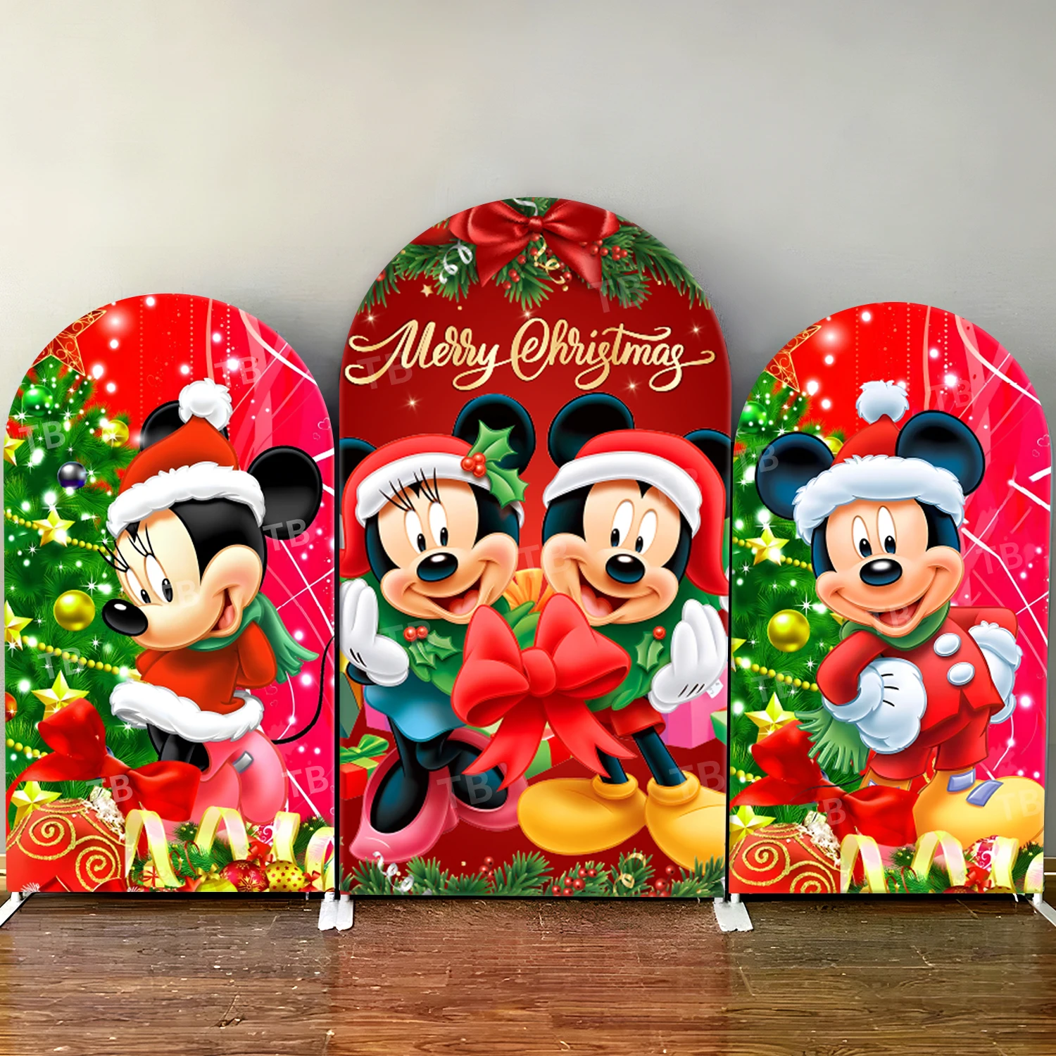 

TB Merry Christmas Theme Arch Backdrop Cover Disney Mickey Mouse for Baby Shower Kids Party Decor Photography Background Props