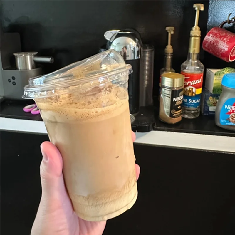 20 قطعة، فناجين قهوة للاستعمال مرة واحدة - غطاء للمشروبات المباشرة، PET مانع للتسرب، للمقاهي ومحلات الشاي والحليب والحفلات والمشروبات الباردة