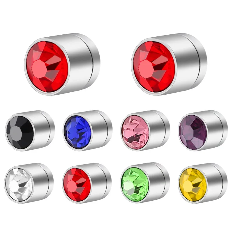 Men's Earrings Stainless Steel Magnetic Ear Clip For Men Multicolor Zircon Titanium Steel Clip Earrings Fake Piercing Jewelry