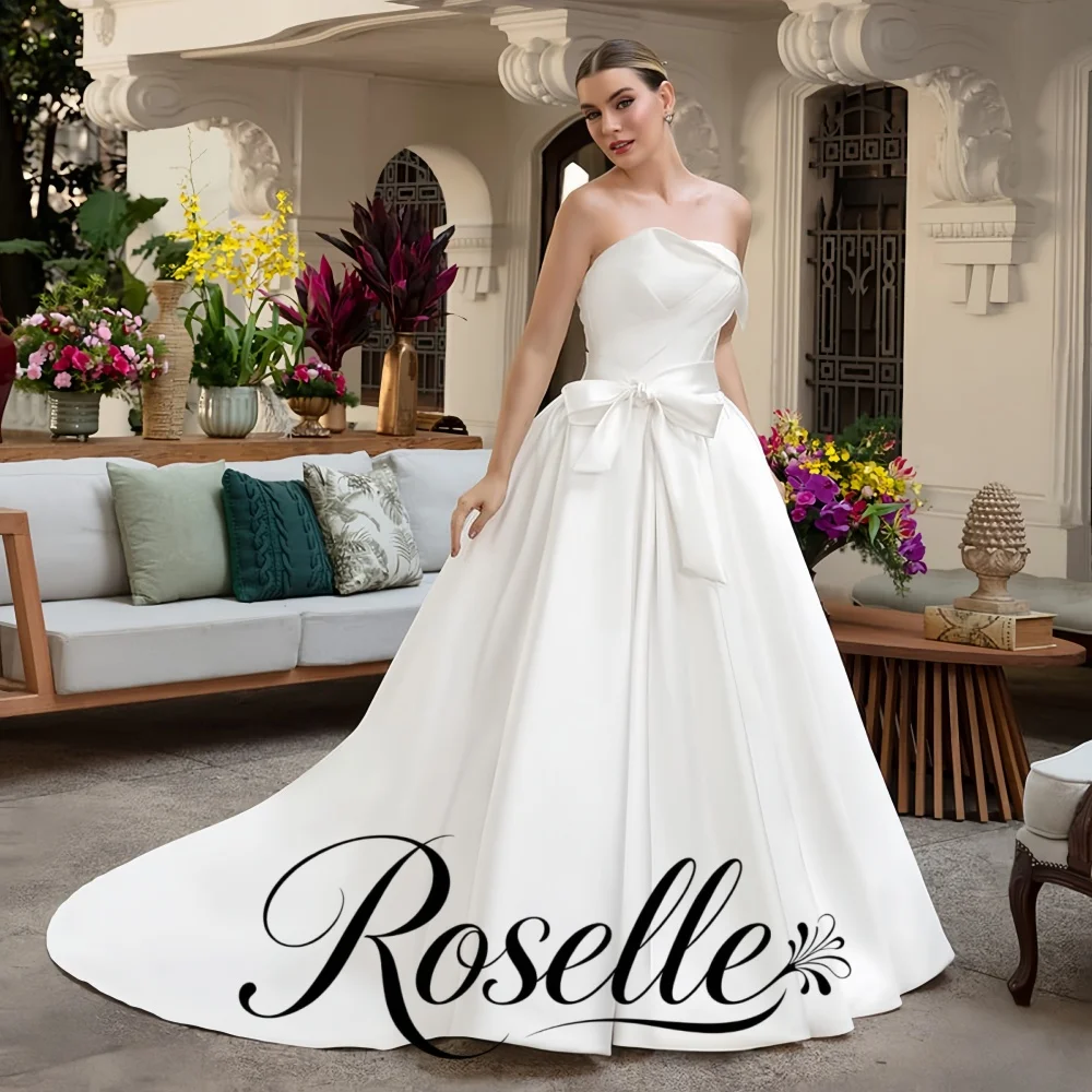 ROSELLE Elegant Strapless Sleeveless Ball Gown Wedding Dress Bow Open Back Sweep Train 2026 Bridal Customized Vestido De Novia
