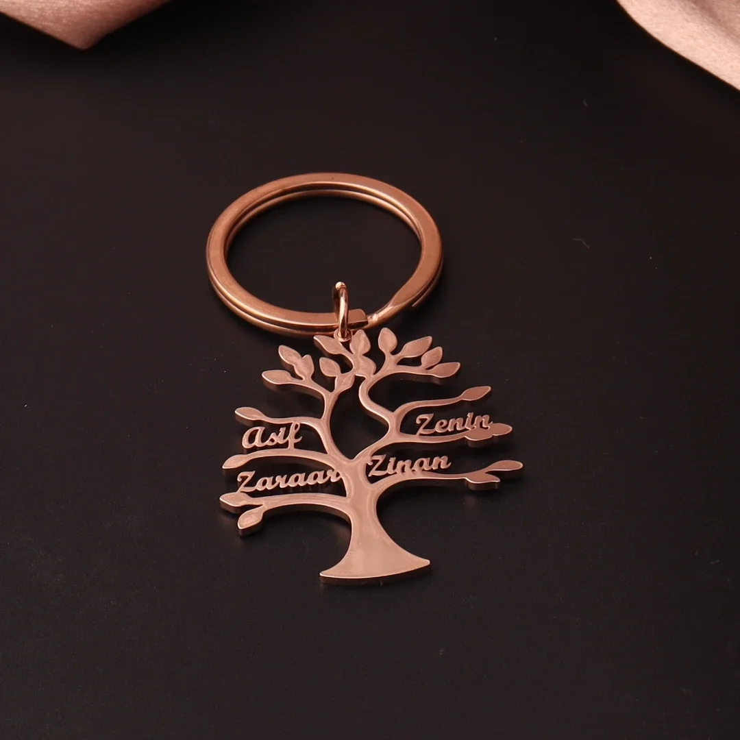 Custom Keychain With 1-6 Name Personalized Tree of Life Jewelry Family Member Key ring The Best Gift For Mother Wife