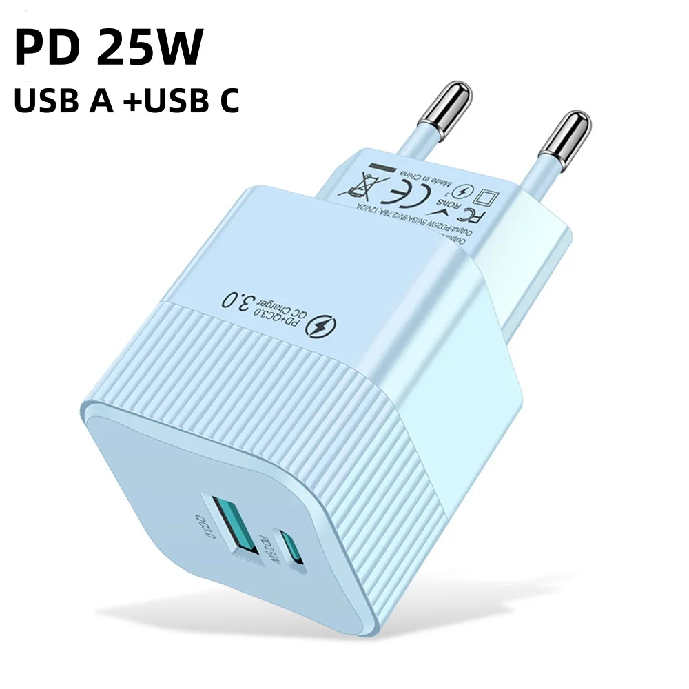 25W usb fast charger colorful charger for iphone 15 Samsung S24 charger usb c usb a fast charging travel charger wall charger 3A