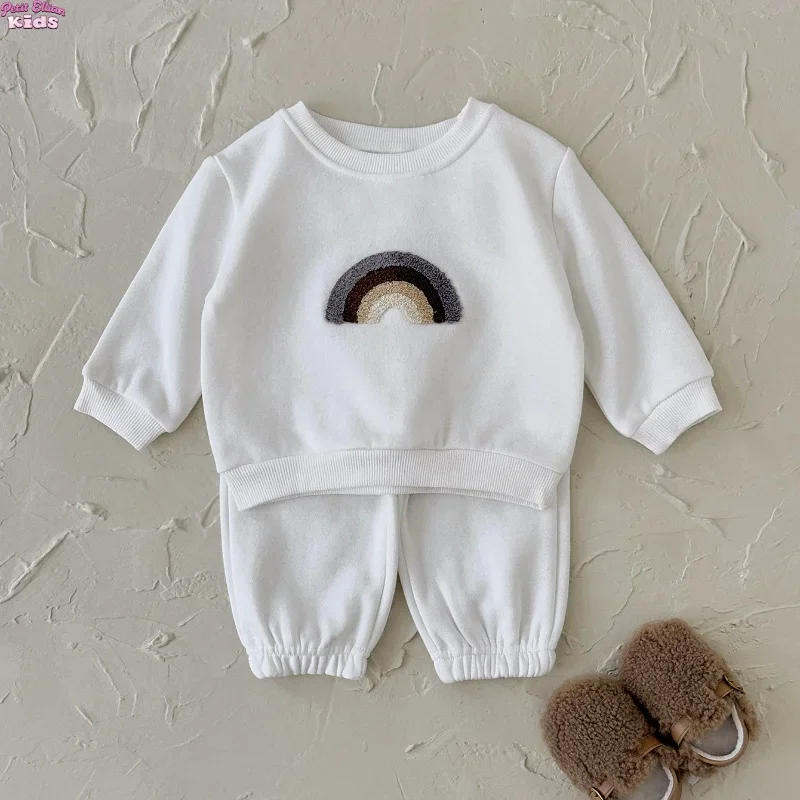 

0-3Y Newborn Girls Clothes Cotton Sets Toddler Clothes Baby Boy Rainbow Towel Embroidered Sweatshirt and Pants Casual Daily Wear