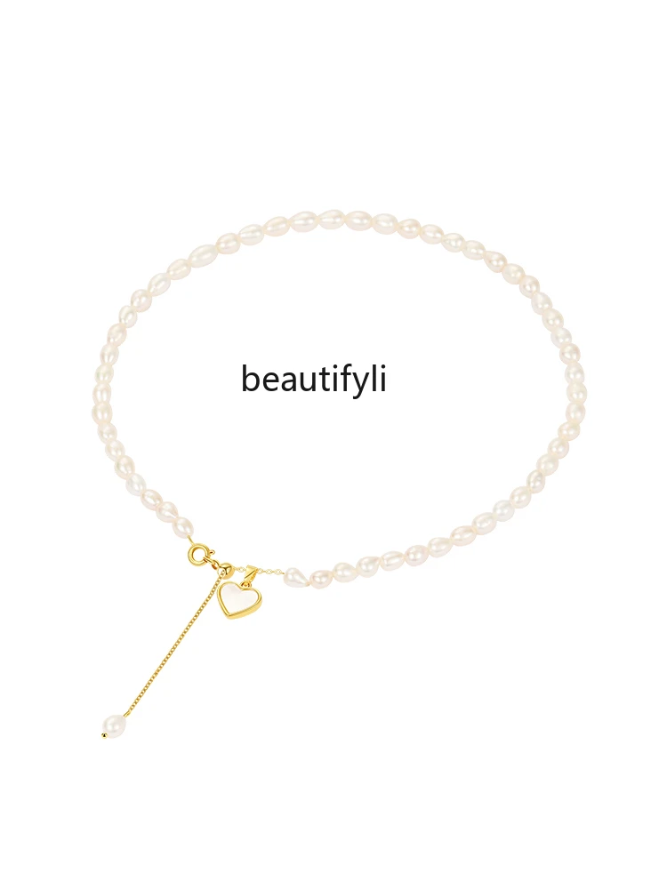 

Natural freshwater pearl necklace women's light luxury love fritillary collarbone chain neck chain tide accessories