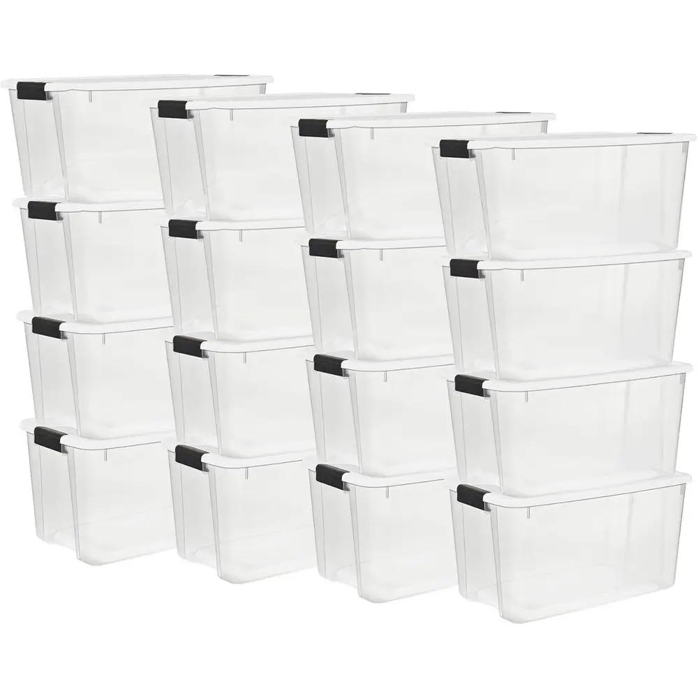 

70-Quart Clear Plastic Storage Boxes with Lids, 16-Pack for Heavy-Duty Organization in Home, Office, and More