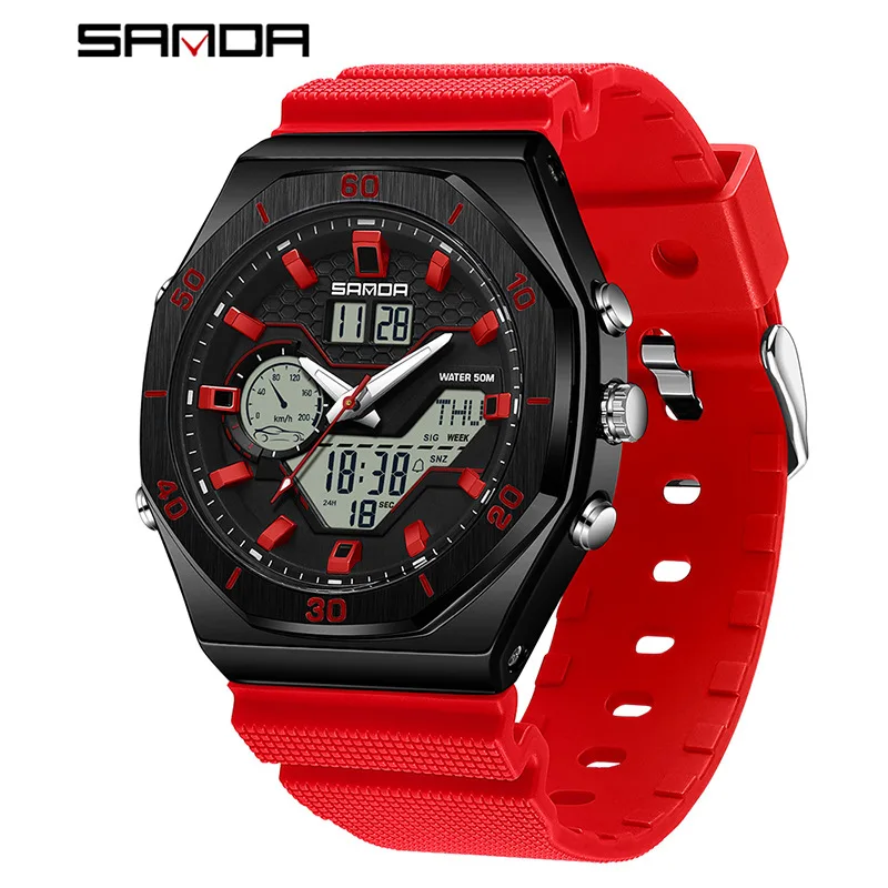 SANDA 6209 Electronic Watch Outdoor Sports Waterproof Digital Analog Display Silicone Strap Wrist Watches for Men Boy Gift