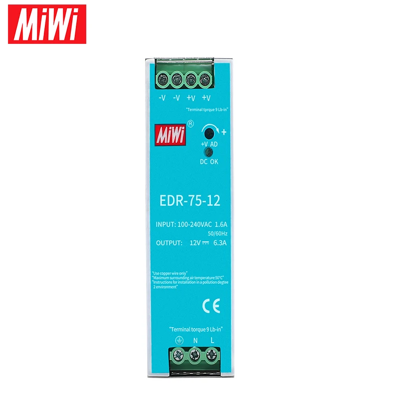 EDR-75 Ultra Thin Series 12V DC 75W Single Output Industrial DIN RAIL Switching Power Supply