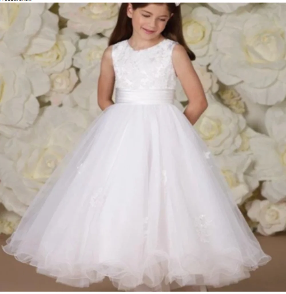 High Low Flower Girls Dresses For Wedding Sheer Neck Cap Sleeves Lace Pearls Tulle Backless Toddler Holiday Birthday Party Dress