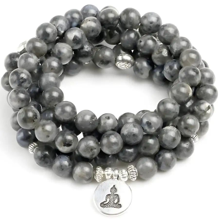 

8mm black glitter stone 108 men's bracelet Spiritual Chaplet Bohemian zazen Jewelry Stone Mala Gemstone Bead Buddha tassel