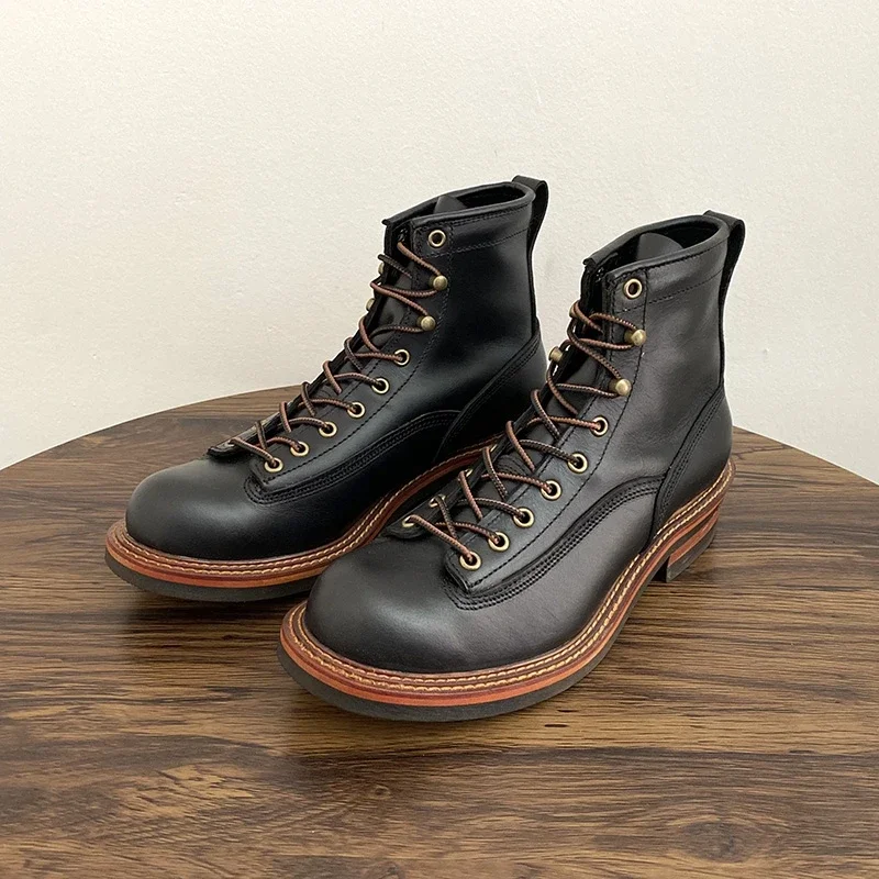 Vintage Handmade Boots Men Casual Cow Leather Shoes Top Quality Dress Ankle Boots British Tooling Work Desert Motorcycle Boots