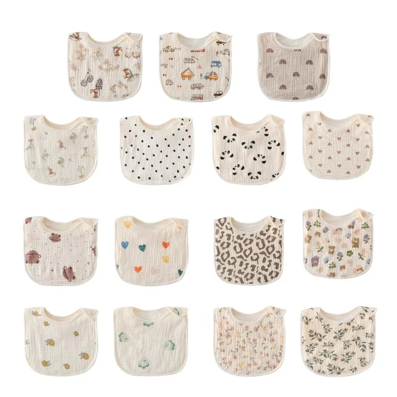 

Cotton Baby Bibs Infant Bandana Burp Cloths Breathable Boy Girls Feeding Bib Cartoon Pattern for Feeding and Teething G2TD
