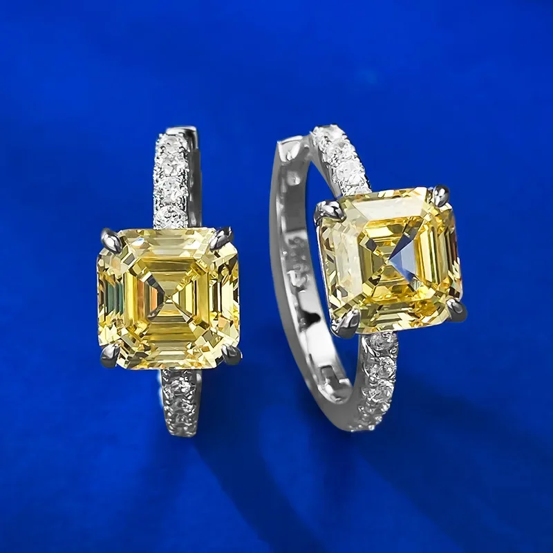 

2023 New 925 Silver High Carbon Diamond Ascut 8 * 8 Yellow and White Pink Ear Ring Female Cross border Hot Sales in Europe and A