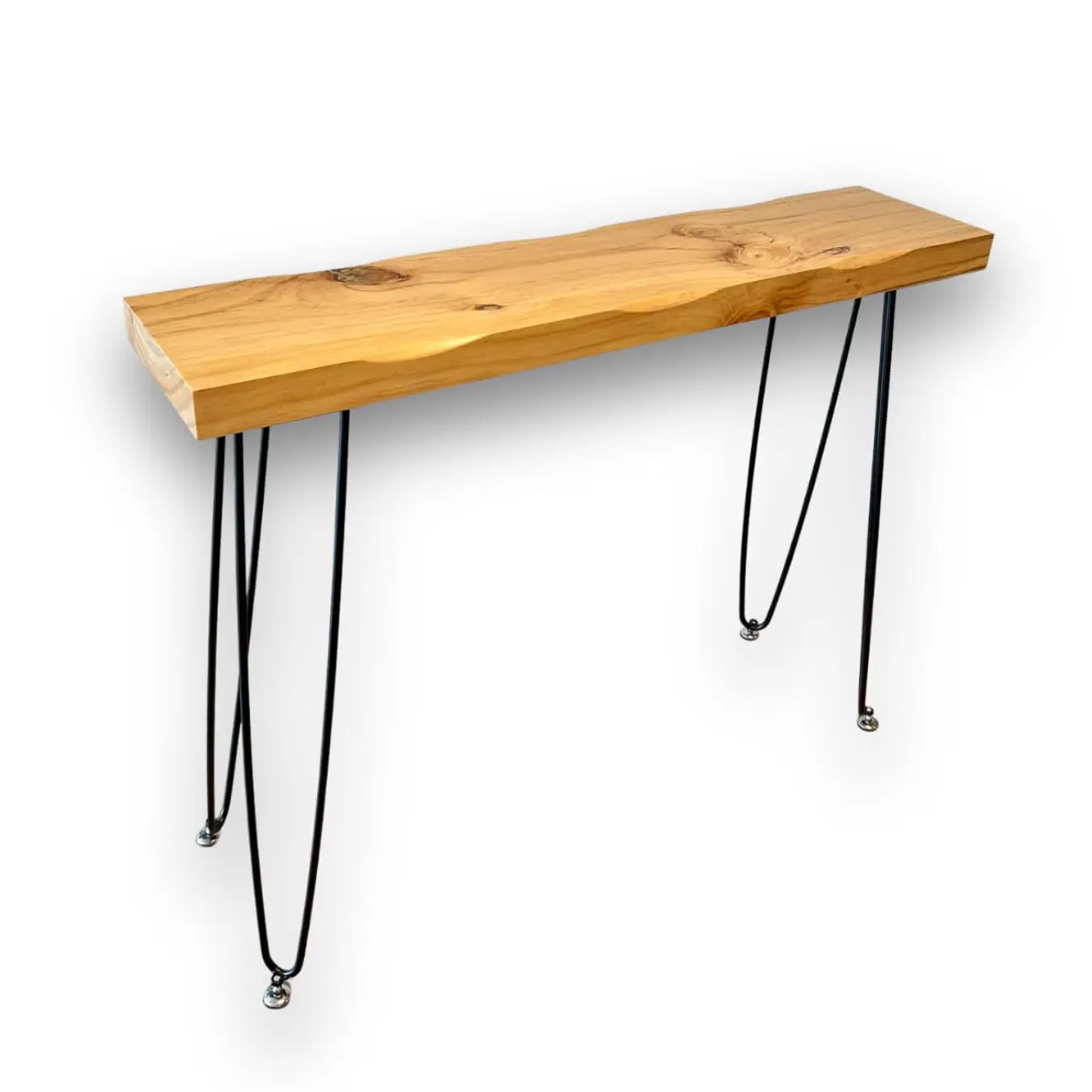 

Узкий консольный столик для прихожей из массива дерева в стиле Mid-Century Rustic с необработанным краем, 40 дюймов, на ножках-шпильках, на заказ