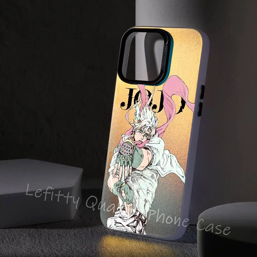 

JoJo Bizarre Adventure Phone Case Laser Metallic For iPhone 16 15 14 13 12 11 Pro Max Matte Aurora Multicolor gradient Cover