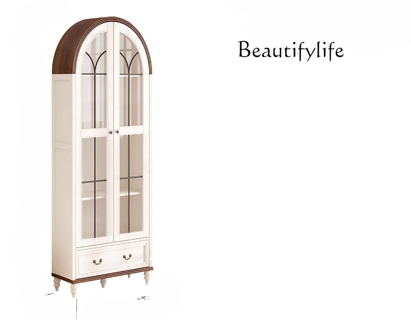 

Solid wood American retro study floor-to-ceiling wine cabinet 1.50-80cm glass door arched display cabinet