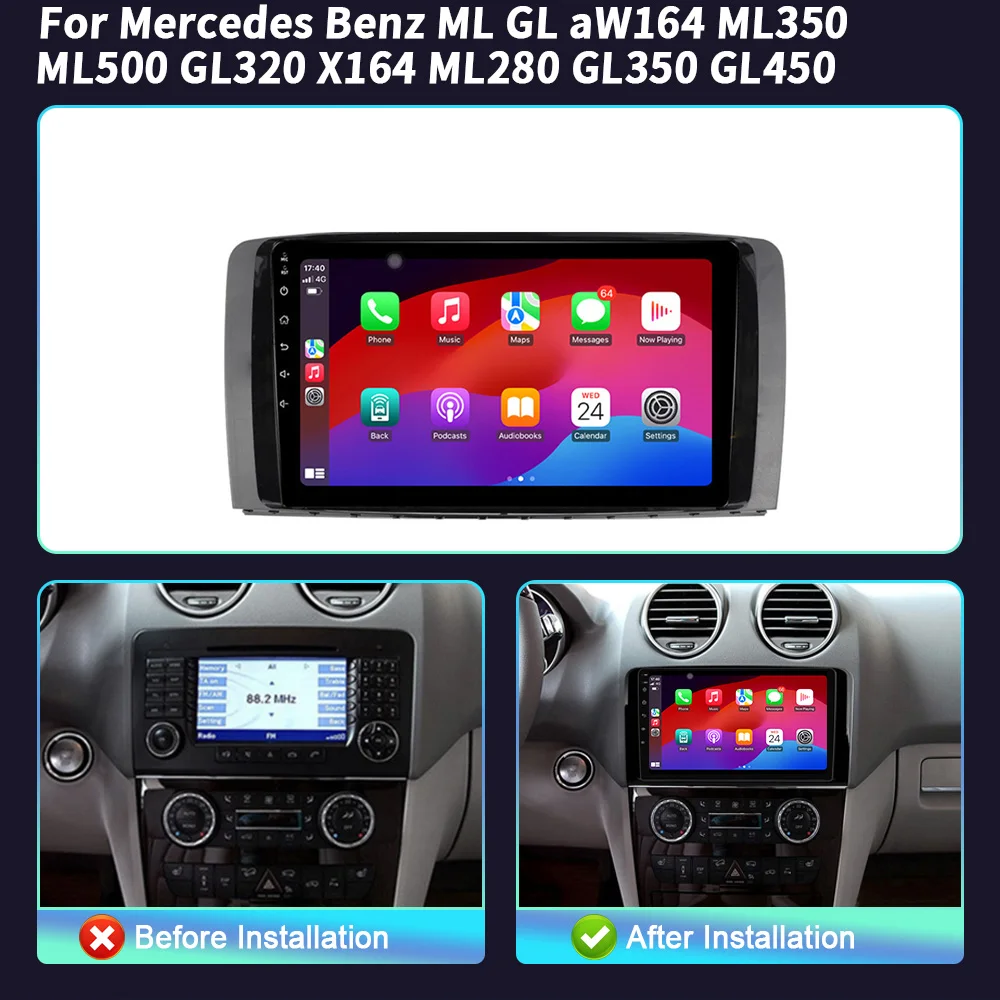 Android 14 For Mercedes Benz ML GL aW164 ML350 ML500 GL320 X164 ML280 GL350 GL450 Car Raido 4G Wireless BT CarPlay Touch Screen