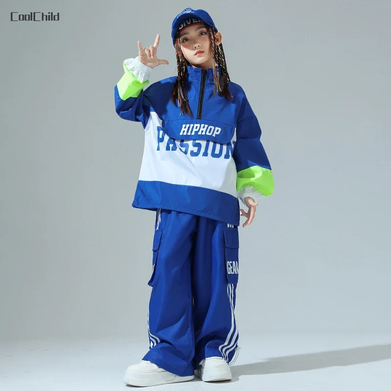 Boys Hip Hop Pullover Street Dance Cargo Pants Girls High Collar Sweatshirt Outfits Kids Jazz Sport Clothes Set Child Streetwear