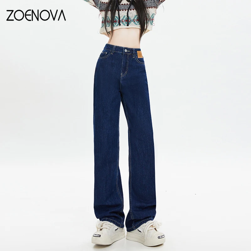 ZOENOVA Spring Korean Version Versatile Women\'s Jeans Street Cool Girl Straight Wide Leg Pants Retro High Waist Casual Trousers