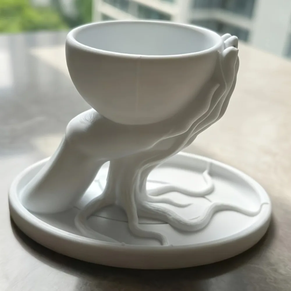 3D Printed Tree Hand Shape Succulent Pot Marble Texture Unique Hand Held Flowerpot Plastic Decorative Plant Pot Outdoor
