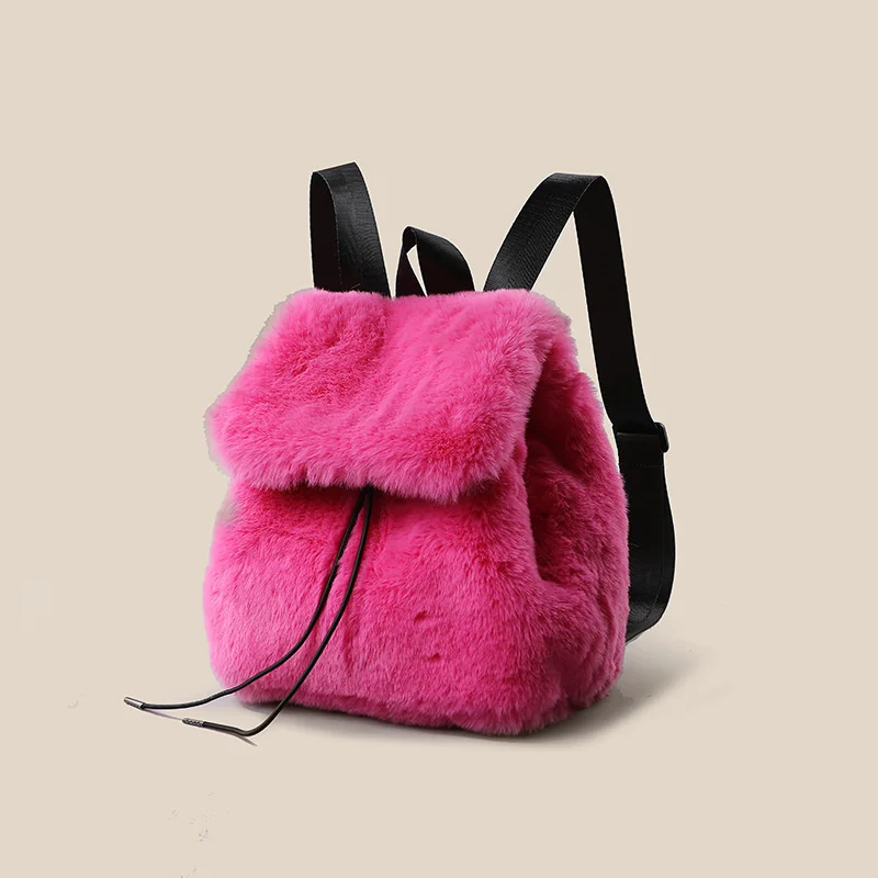 Mochila escolar de pelo de conejo de gran capacidad para niña, bolsa escolar versátil rosa roja para estudiantes, bonita Piel de felpa para mujer