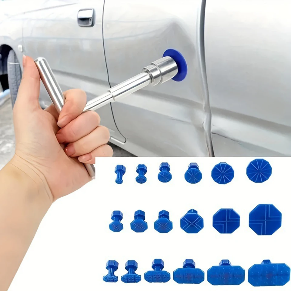 PDR Tool Kit - Short T-Handle Dent Puller with 18 Blue Glue Tabs for Paintless Dent Repair, Auto Body Dent Removal Tool T18