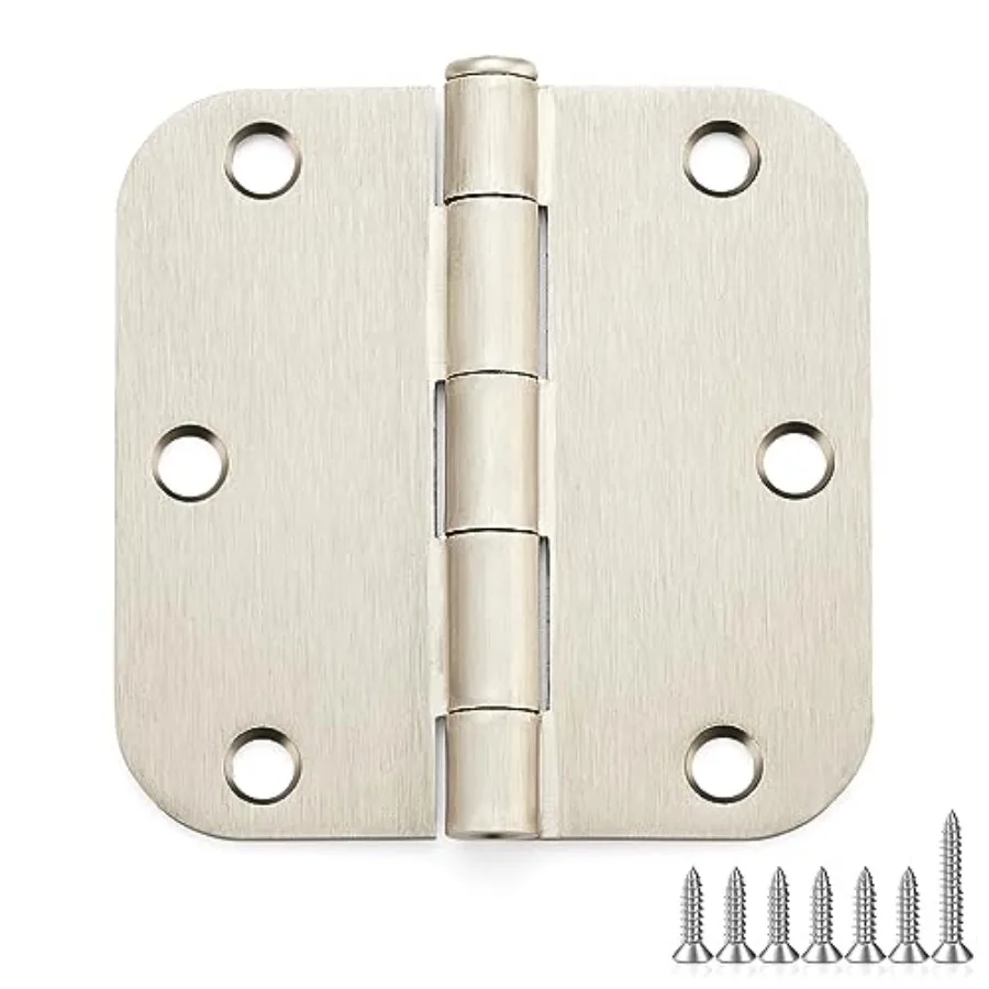 

Pack Satin Nickel Door Hinges 3.5"x 3.5" Door Hardware Controls Rounded 5/8" Radius Corners Interior Door Hinges, Steel Bifold