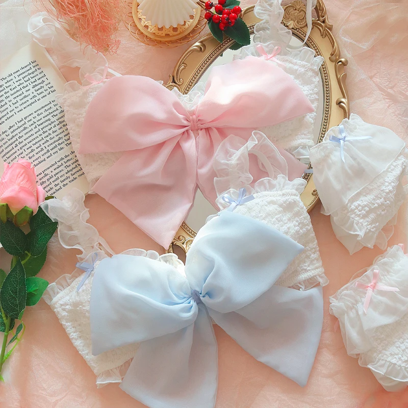 Butterfly Dream Dance ~ Japanese lingerie big bow girl underwear sweet and cute small chest no steel ring bra panty set