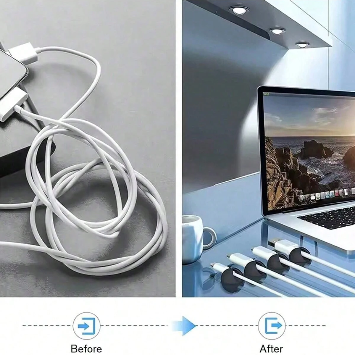 10/20 Piece Set of Silicone Cable Clamps, Desktop Data Cable Holder, Office & Car Charging Cable Organizer - Easy to Paste image 6