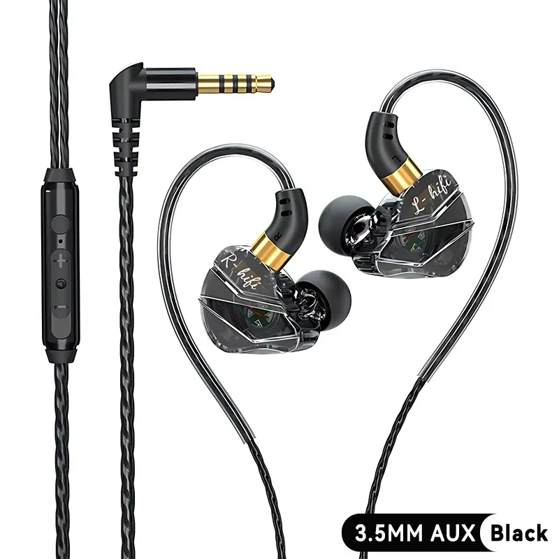 Surround Sound Quality Headphone with Mic 3.5MM AUX Type-C Wired Earphone in-Ear Transparent Music Sport Game E-sport Headset