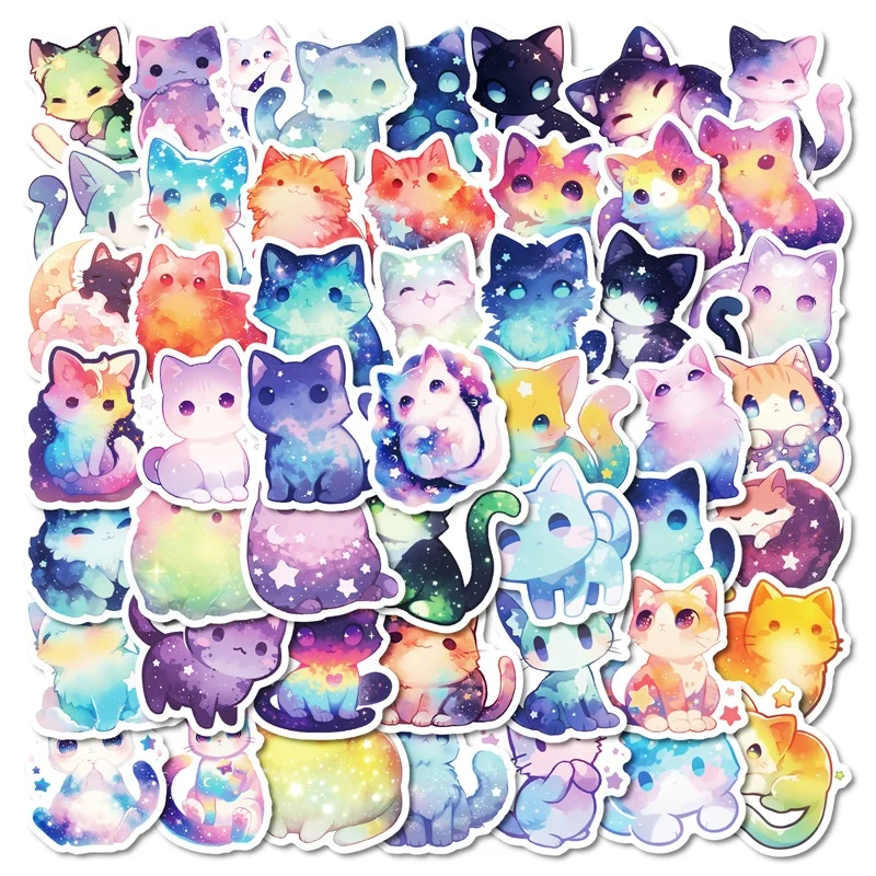 10/30/50PCS Cute Dream Star Cat Sticky PVC Sticker Aesthetic Stationery DIY Decoration Scrapbooking School Supplies