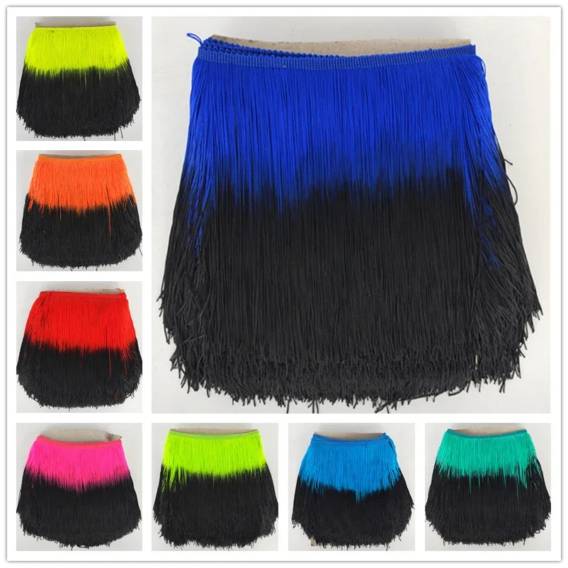 20CM Long Lace Fringe Trim Tassel Two-tone Fringe Trimming For Diy Latin Dress Stage Clothes Sewing Accessories Lace Ribbon