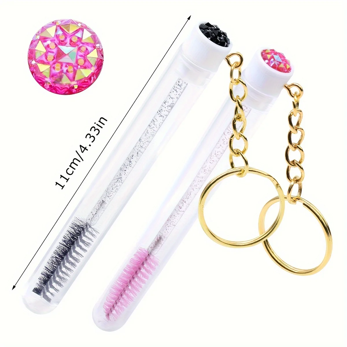 2 szt. Kryształowe szczoteczki do rzęs z błyszczącymi diamentami, probówka z breloczkiem, błyszcząca szczoteczka do przedłużania rzęs, szczoteczka do brwi