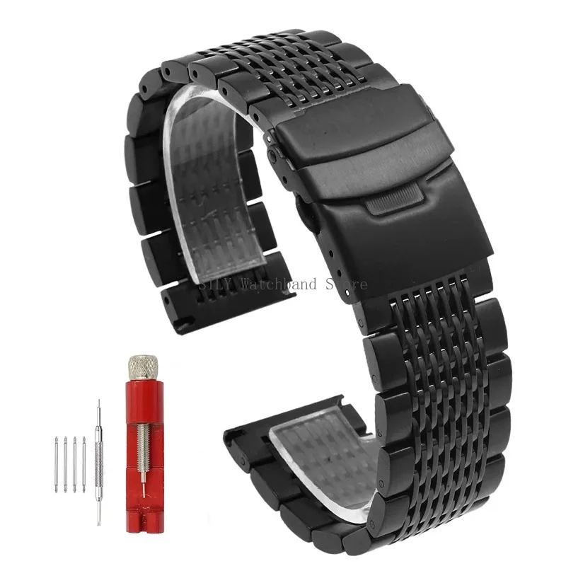 Solid Deployment Buckle Diving Watch Band Stainless Steel Mesh Bracelet Brushed Polished Business Straps Wristbelt 18/20/22/24mm image 3