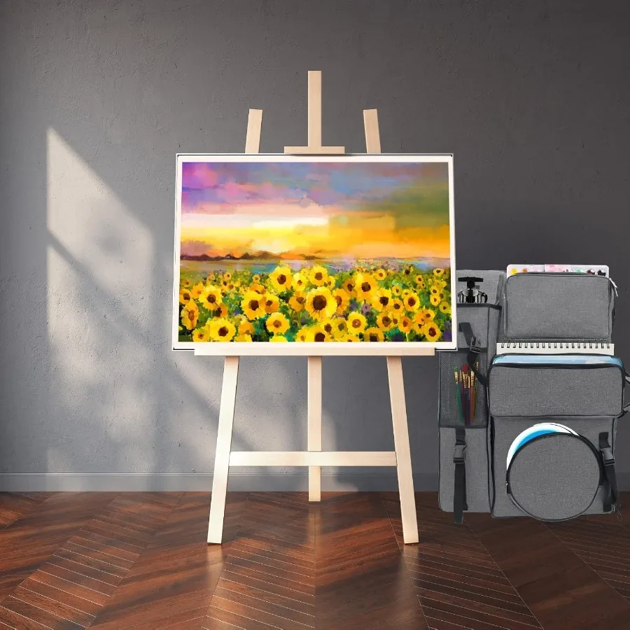 Ransel Portofolio Seni Kanvas 20 x 26 untuk Perjalanan Luar Ruangan dan Menggambar: Tas Jinjing Kapasitas Besar dengan Kompartemen Khusus untuk