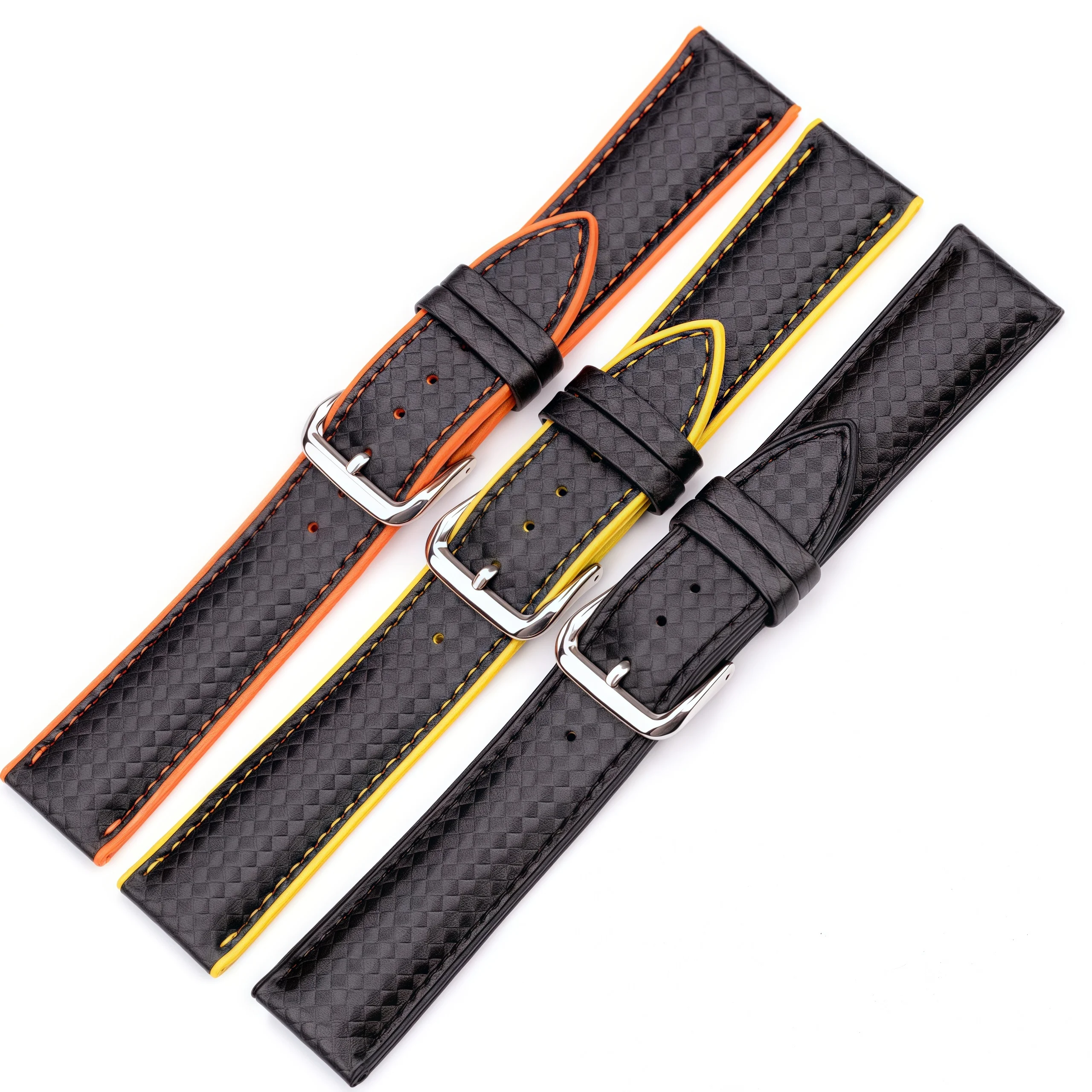 Watchbands Leather + Rubber Women Men 18mm 20mm 22mm Watch Strap Bracelet With Steel Buckle Black Yellow Orange