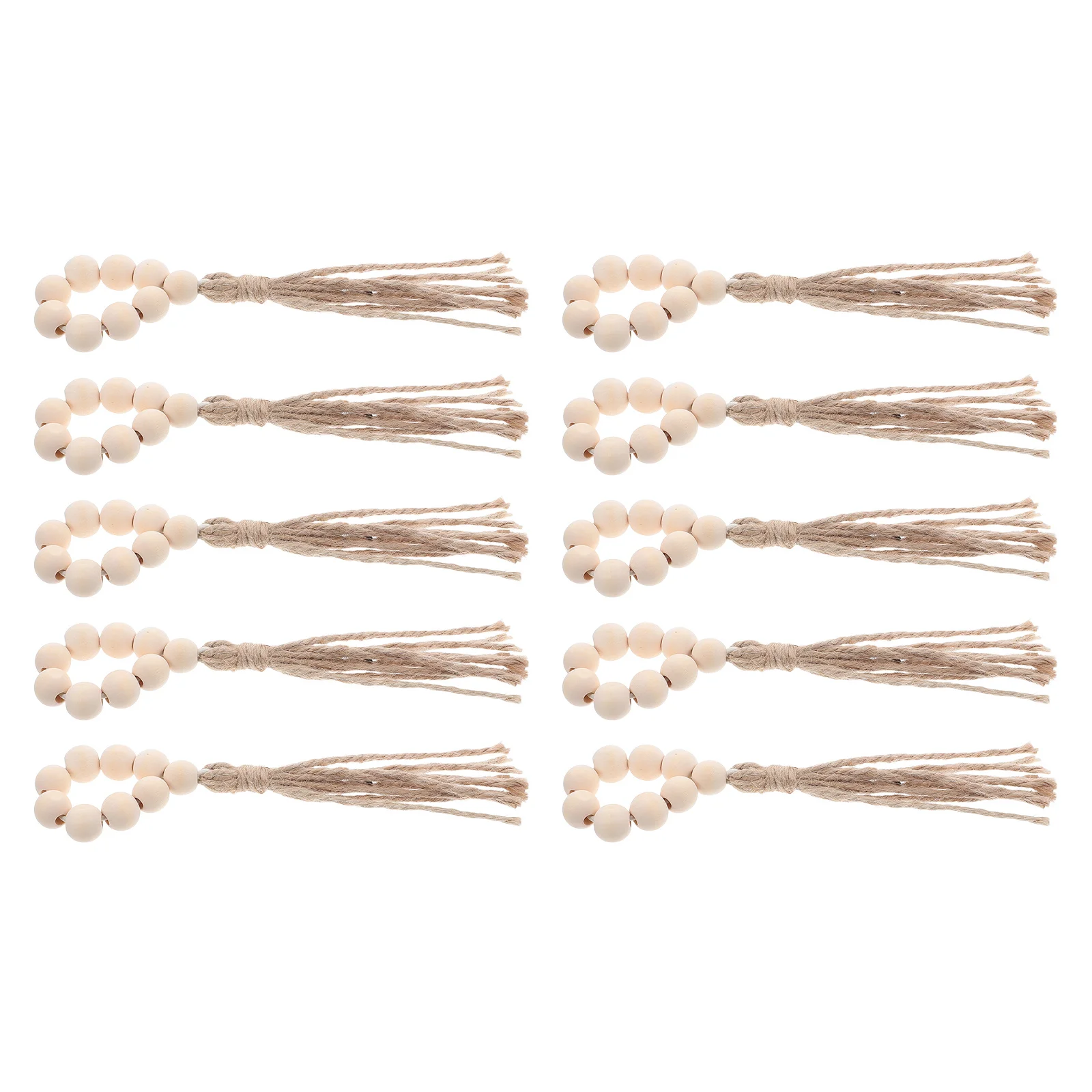 

10Pcs Handmade Wood Bead Garland with Tassels Natural Farmhouse Wall Decor Rustic Macrame Hanging for Living Room Bedroom Coffee