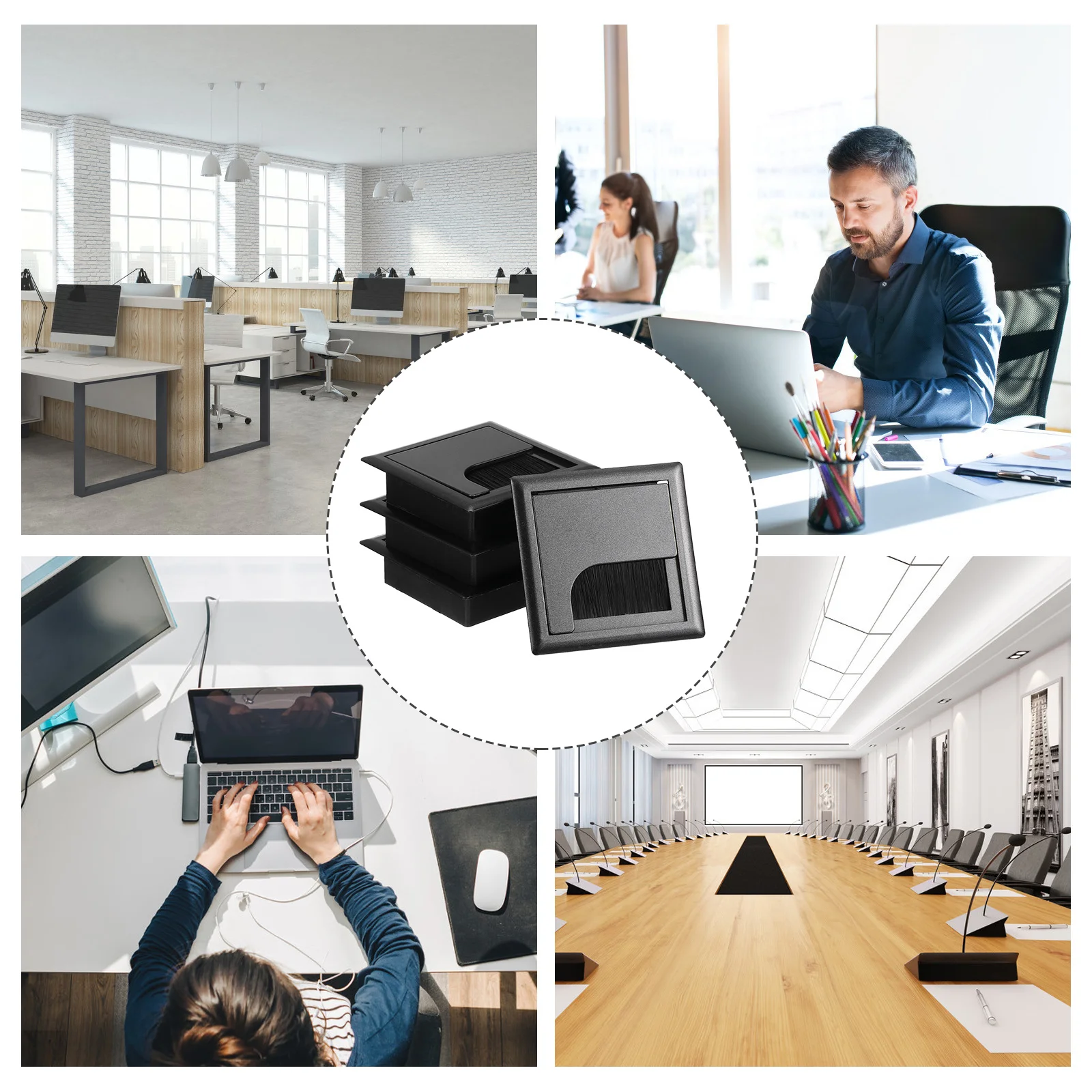 4개입 컴퓨터 책상 케이블 홀 커버 정리함 내구성 있는 와이어 보관함 매끄러운 가장자리 책상 코드 관리용 쉽게 열림