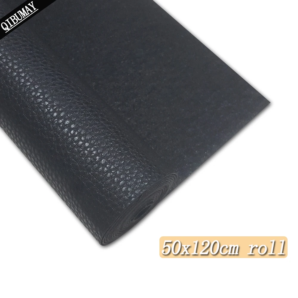 QIBU 50x120cm Black Litchi Faux Leather Roll Big Size PU Leather Fabric By Yard For Handbag Decoration DIY Hairbow Accessories