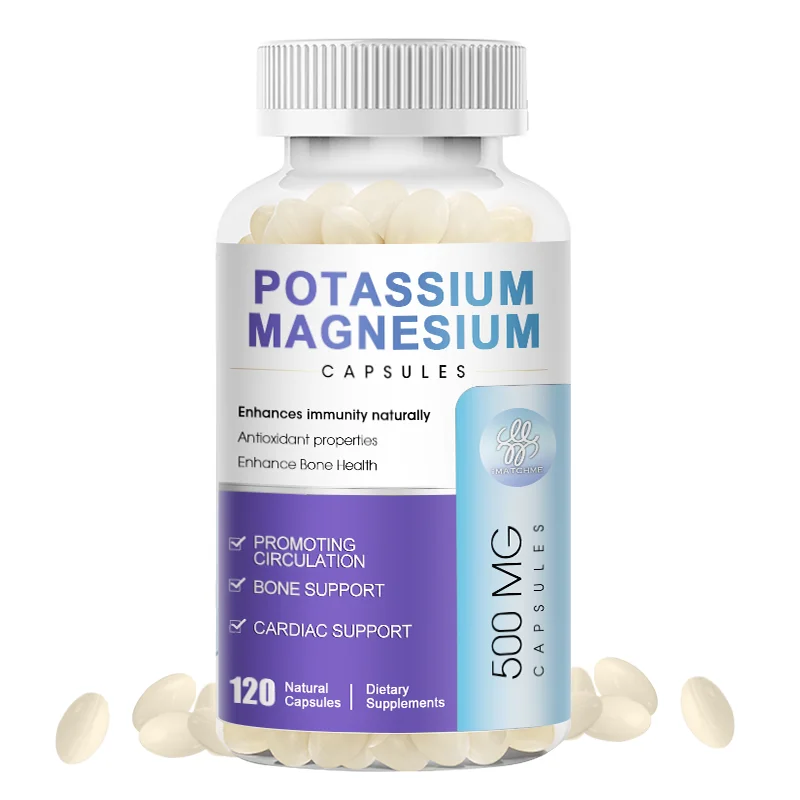 Potassium Magnesium Capsules for Beauty Health Sleep Quality Fast Fitness Bone Muscle Cramps and Cardiovascular Cellular Immune