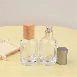 30/50/100ml Glass Perfume Spray Bottle Wood Cap Fine Mist Sub-bottle Dispenser Atomizer Essential Oil Cosmetic Container