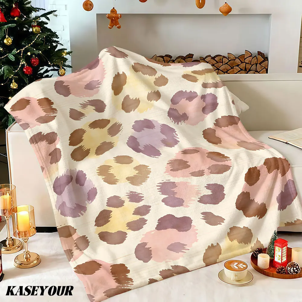 Pastel Watercolor Leopard Winter Summer Flannel Blanket Throw Fleece Soft Fuzzy Plush Cozy Fleece Blankets for Sofa Ideal Gifts