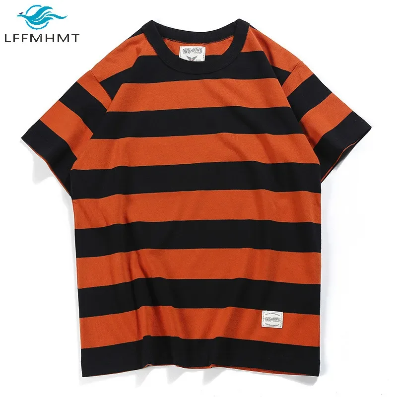 Summer Fashion Short Sleeve T-shirts For Men Classical Zebra Striped Heavy Thick Tees Male Casual Large Size Loose Pullover Tops