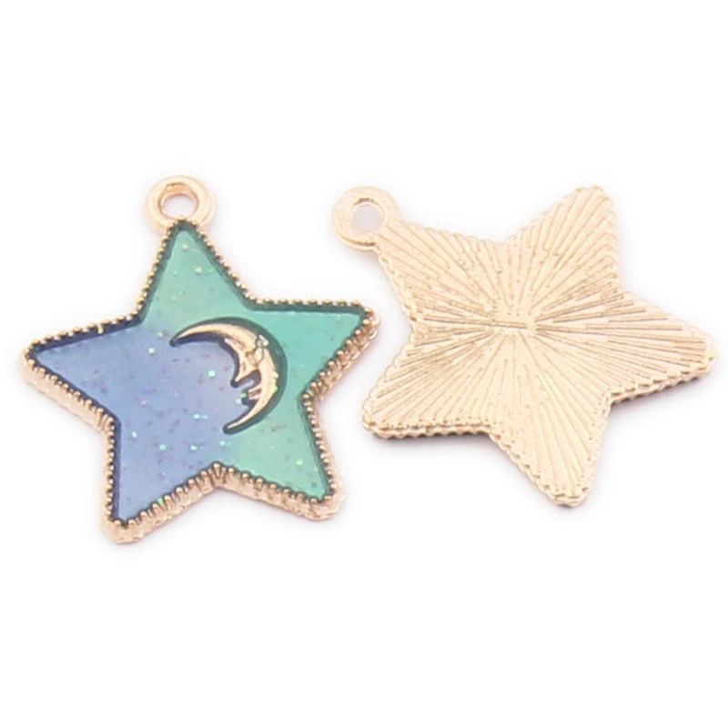 10pcs Enamel Bi-Color Pentagon Star Moon Charms Metal Gold Pendants Fashion Small Hanging Diy Ear Jewelry Alloy Accessories