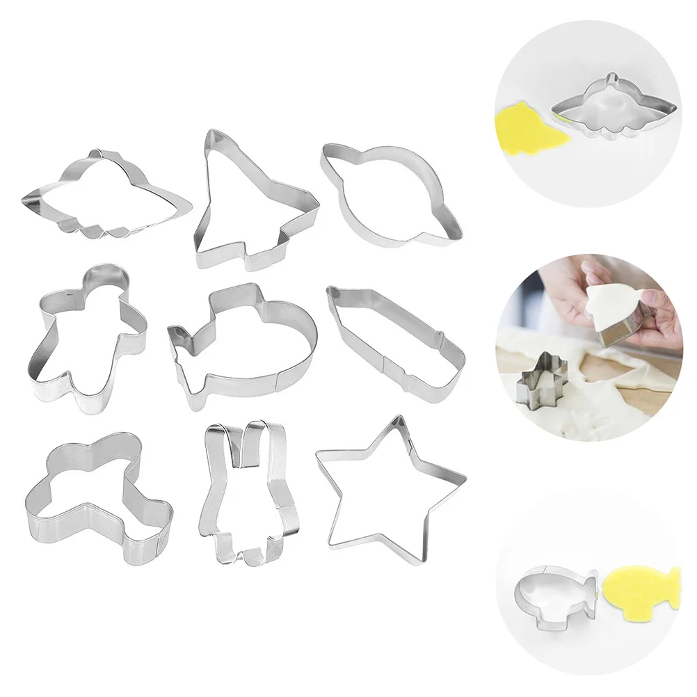 9 Uds. Molde para hornear con tema del universo de acero inoxidable para manualidades, Chocolate, Fondant, molde para galletas para adultos, herramientas de barra de cocina