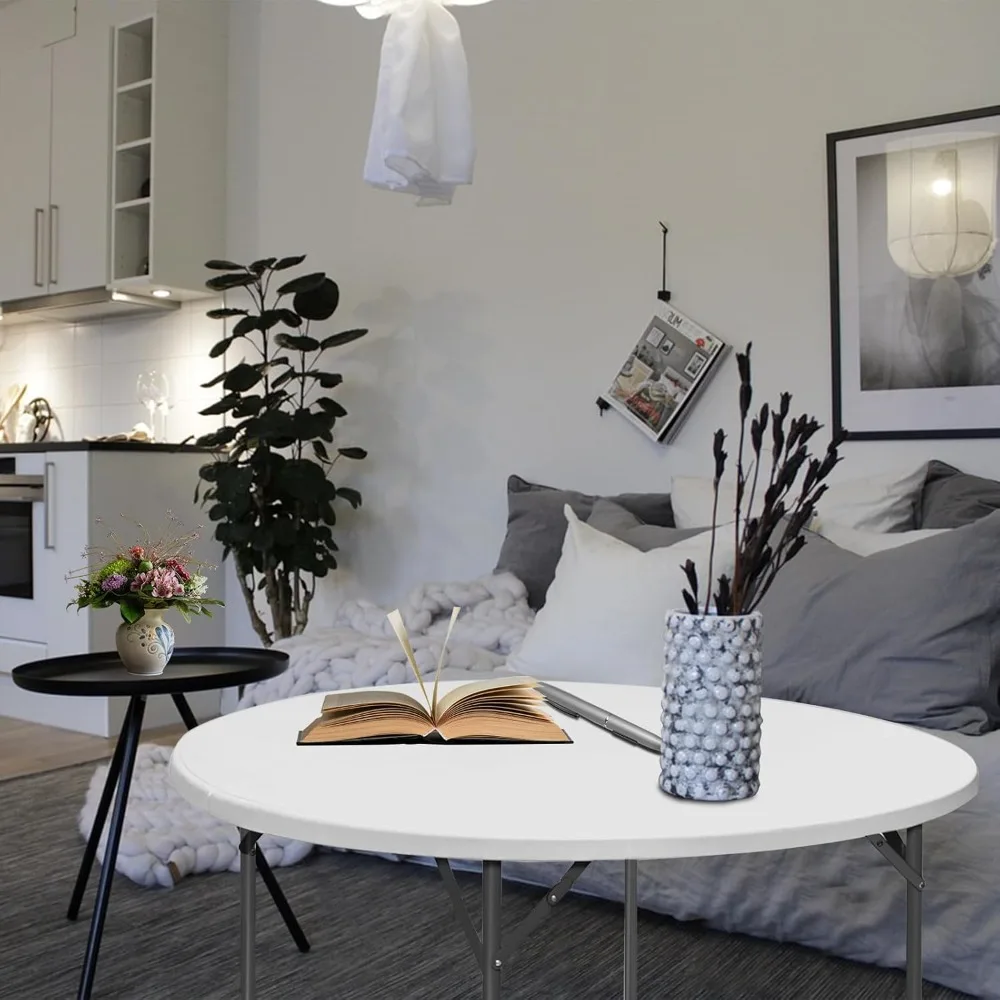 Mesa redonda dobrável resistente de 54 polegadas com design meio dobrável para armazenamento e portabilidade compacta, perfeita para funções e reunião