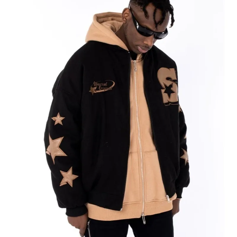 

Men Baseball Jacket Autumn Spring Loose Casual Stand Collar Trendy New Jacket Street Letter Embroidered Stand Up Collar Jacket