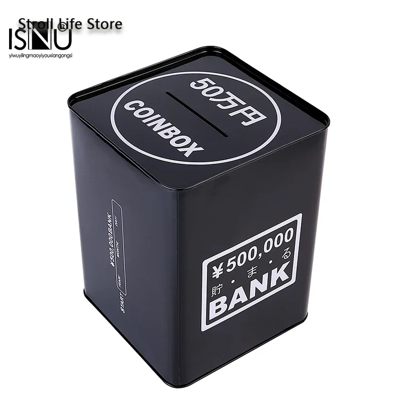 Creative Money Boxes Piggy Bank Metal Gold Coin Box Large Adults Cash Box Square Piggy Bank for Paper Money Gift 365 Days FP060