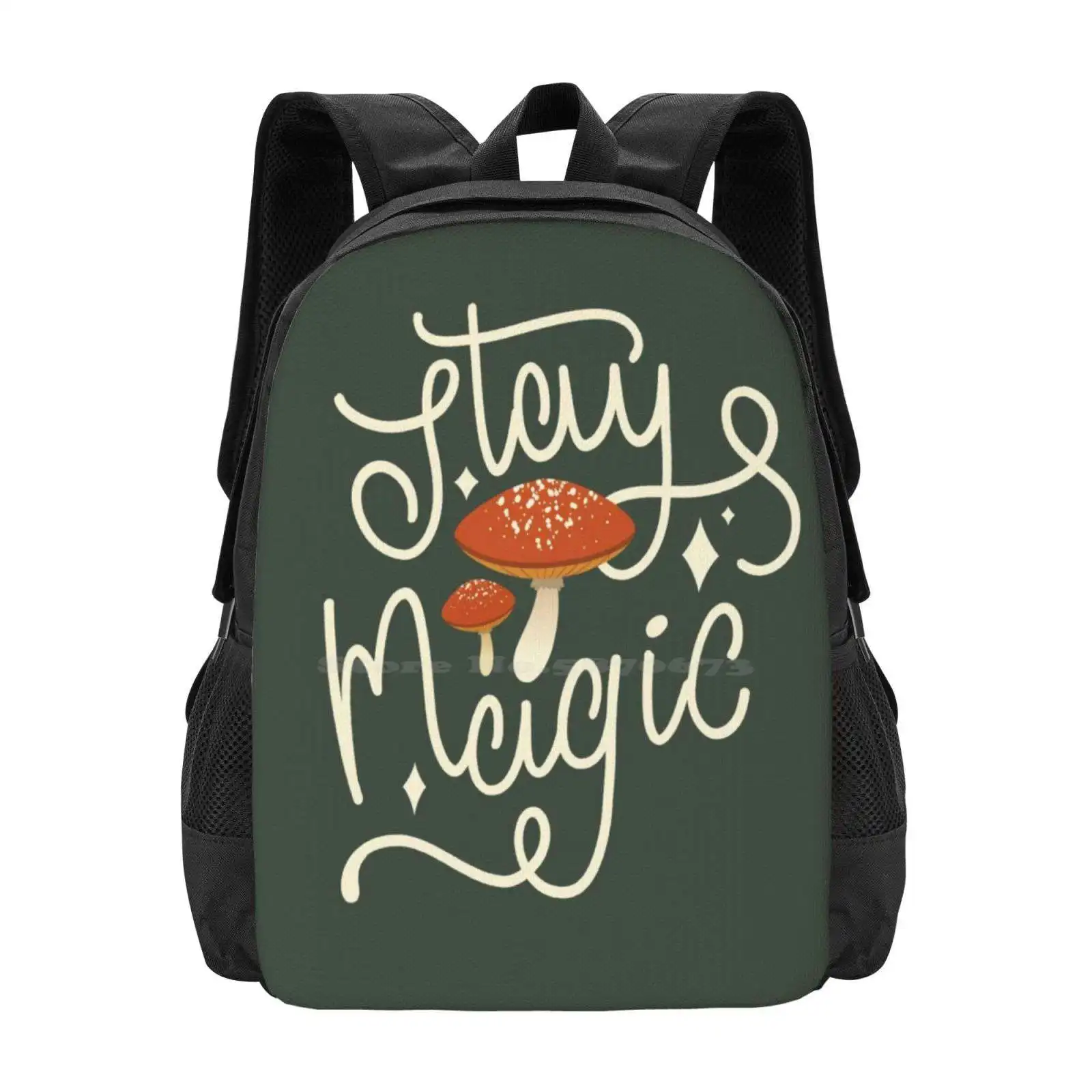 Stay Magic Bag Backpack For Men Women Girls Teenage Stay Magical Mushroom Red Toadstool Hippie Hand Lettered Hipster Nature