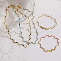 18K Gold Plated Fashion Enamel Chains Necklace Bracelet Jewelry Sets Brass Chain Wave Multicolor Women Wholesale Wedding Gifts